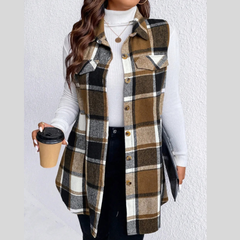 Honey Plus Size Pocketed Plaid Button Up Vest Coat