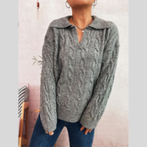 Cable Knit Johnny Collar Sweater