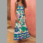 Printed Square Neck Wide Strap Dress