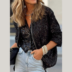 Sequin Zip Up Long Sleeve Jacket