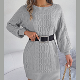 Cable-Knit Round Neck Sweater Dress