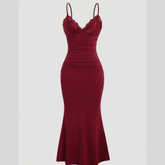 Lace Trim Ruched Mermaid Dress