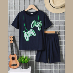 Children's Graphic Round Neck T-Shirt and Pants Set