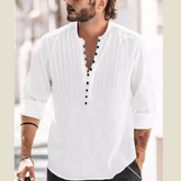 Men's Full Size Button Detail Long Sleeve Polo Plus Size