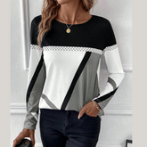 Contrast Round Neck Long Sleeve T-Shirt