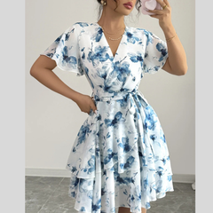 Printed Surplice Layered Mini Dress