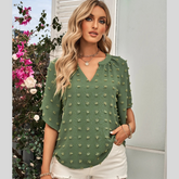 Swiss Dot Notched Half Se Blouse