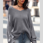 Full Size Lace Up V-Neck Long Sleeve Sweater