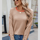 Women's Contrast Stripe Crew Neck Long Sleeve Knit Sweater