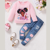 Children's Cartoon Graphic Top and Pants Set