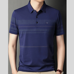 Men's Plus Size Classic Striped Business Casual Polo Shirt