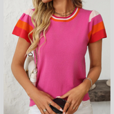 Mandy Contrast Round Neck Short Sleeve Knit Top