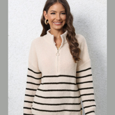Mock Neck Long Sleeve Zip-Up Sweater