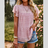 Printed Ruffle Sleeve Babydoll Blouse