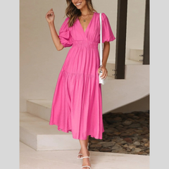 Surplice Half Puff Sleeve Midi Dress