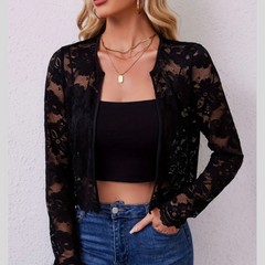 Lace Open Front Long Sleeve Jacket