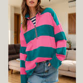 Color Block Half Zip Long Sleeve Sweater