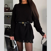 Distressed Round Neck Drop Shoulder Sweater Dress