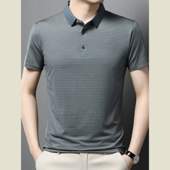 Men's Plus Size Classic Striped Business Casual Polo Shirt