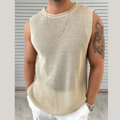 Men's Openwork Round Neck Sleeveless Knit Top