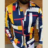 Men's Full Size Contrast Button Up Long Sleeve Shirt Plus Size