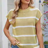 Exposed Seam Striped Round Neck Knit Top