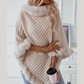 Fuzzy Trim Texture Three-Quarter Sleeve Poncho
