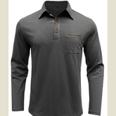 Men's Long Sleeve Polo Shirt with Contrast Stitching