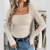 Striped Square Neck Long Sleeve T-Shirt