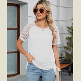 Round Neck Lace Short Sleeve T-Shirt