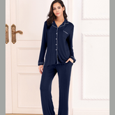 Collared Neck Long Sleeve Loungewear Set with Pockets