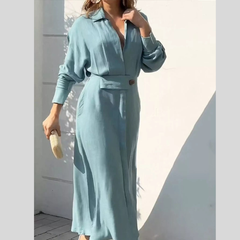 Side Slit Long Sleeve Shirt Dress