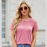 Smocked Round Neck Short Sleeve T-Shirt
