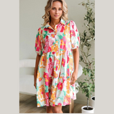 Button Down Floral Puff Sleeve Babydoll Dress