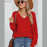 Eyelet V-Neck Long Sleeve Sweater