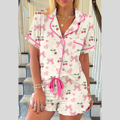 Printed Button Up Short Sleeve Top and Shorts Lounge Set