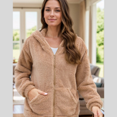 Zip Up Long Sleeve Fuzzy Hooded Outerwear