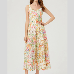 Floral Lace Sleeveless V-Neck Midi Dress