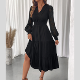 Lace Detail Lantern Sleeve Tiered Dress