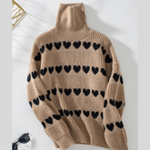 Heart Turtleneck Dropped Shoulder Sweater