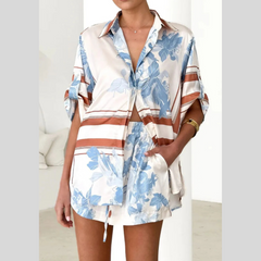 Printed Collared Neck Top and Shorts Set