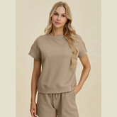 Double Take Full Size Texture Short Sleeve Top and Shorts Set