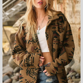 Geometric Button Up Long Sleeve Sherpa Jacket