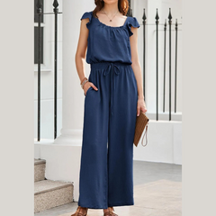 Ruffled Cap Sleeve Wide Leg Jumpsuit