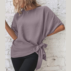 Knotted Round Neck Half Sleeve Blouse