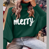 Double Take Full Size Merry Christmas Turtleneck Long Sleeve Sweater