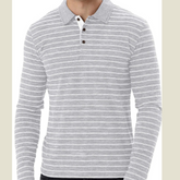 Men's Striped Long Sleeve Polo Shirt
