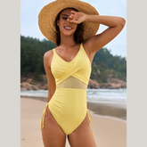 Drawstring Ruched V-Neck One-Piece Swimwear