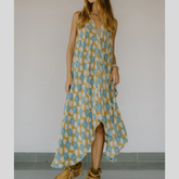 Asymmetrical Hem Printed Halter Neck Dress