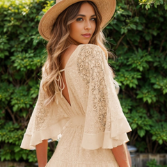 Ruffle Hem Tie Back Lace Mini Dress